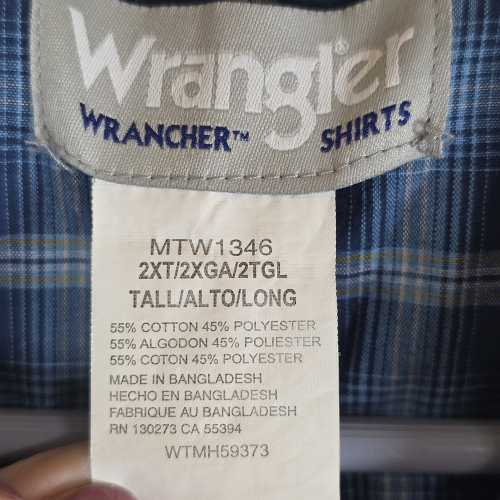 Wrangler Pearl Snap Shirt 2XT 2XL Tall Blue Plaid Western Cowboy work wedding - Picture 3 of 9